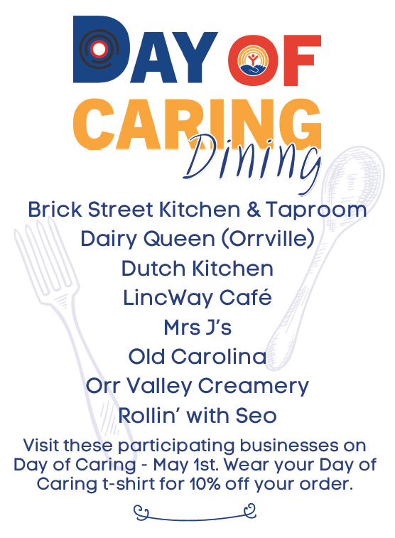 Restaurants offering a 10% discount on food on May 1 for Day of Caring