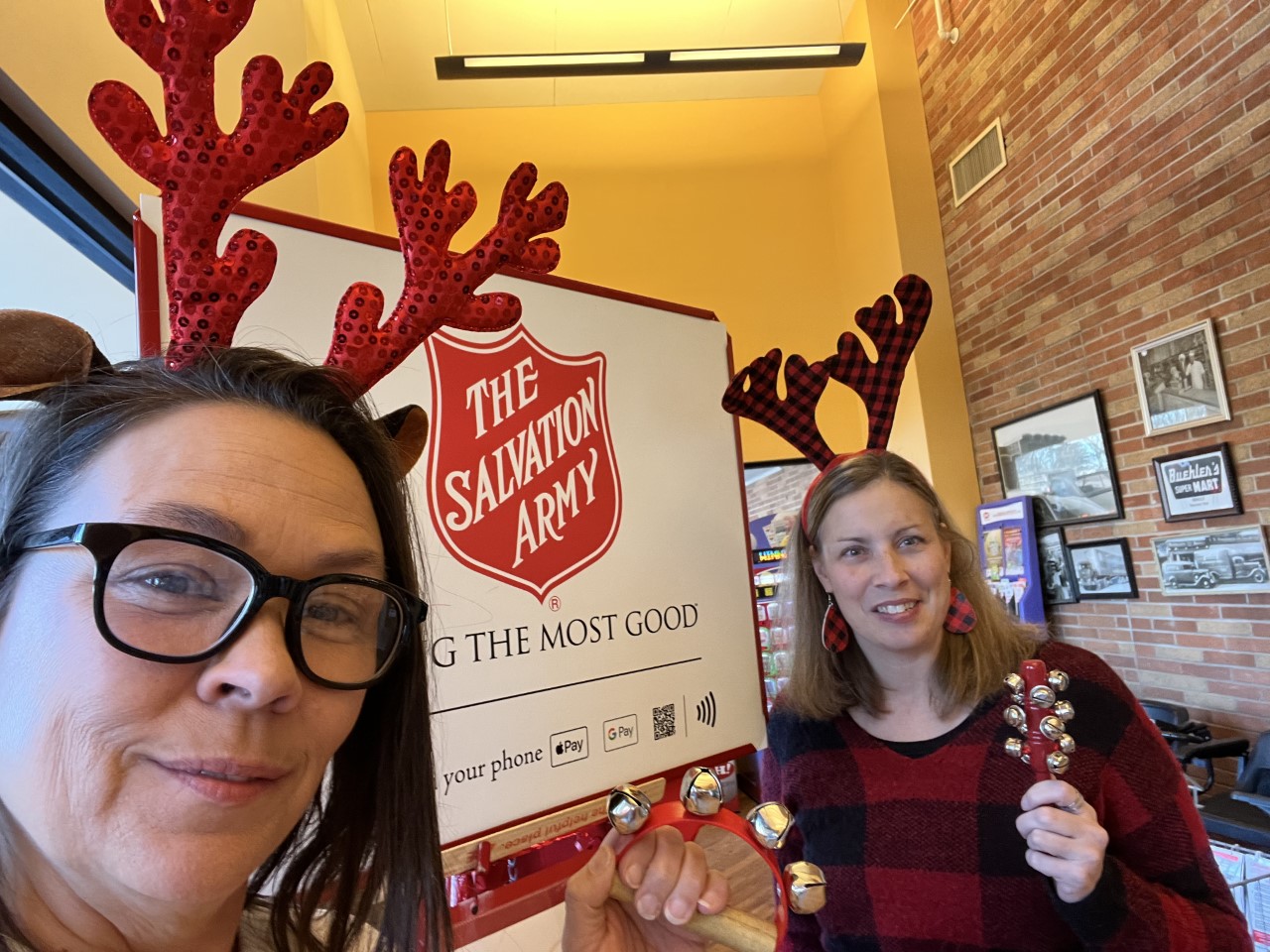 Dawn & Michele ringing the bell for the Orrville Salvation Army - Maiwurm Service Center at Buehler's